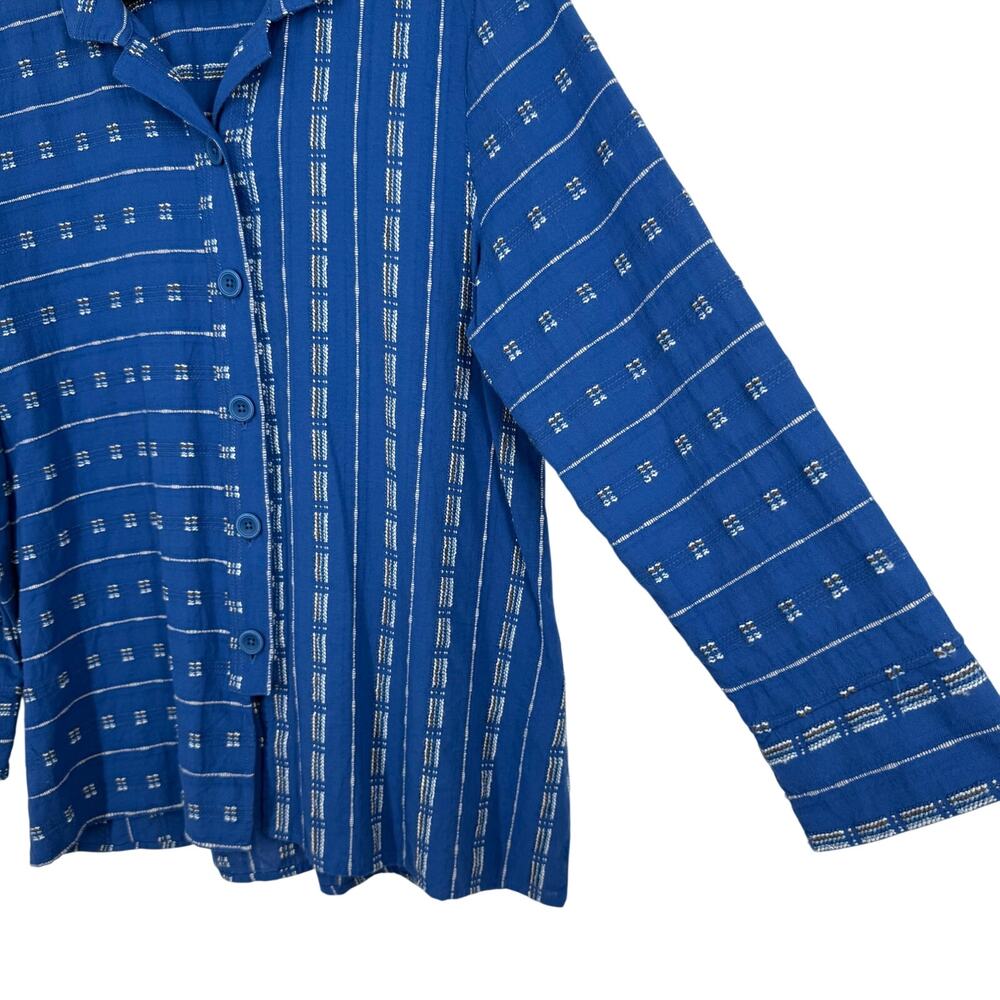 Habitat Sz Medium Blue Wearable Art to Wear Long Sleeve Blouse Shirt Top Artsy - Picture 7 of 10
